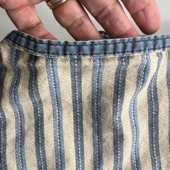 Lauren Ralph Lauren 100% Cotton Queen Striped Flat Sheet Tan Blue Preppy Nautica - Picture 5 of 5